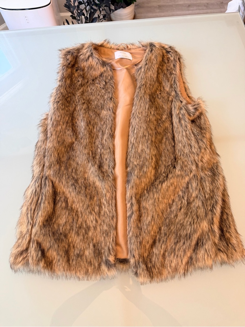 Bershka Tan Faux Fur-Trimmed Jacket